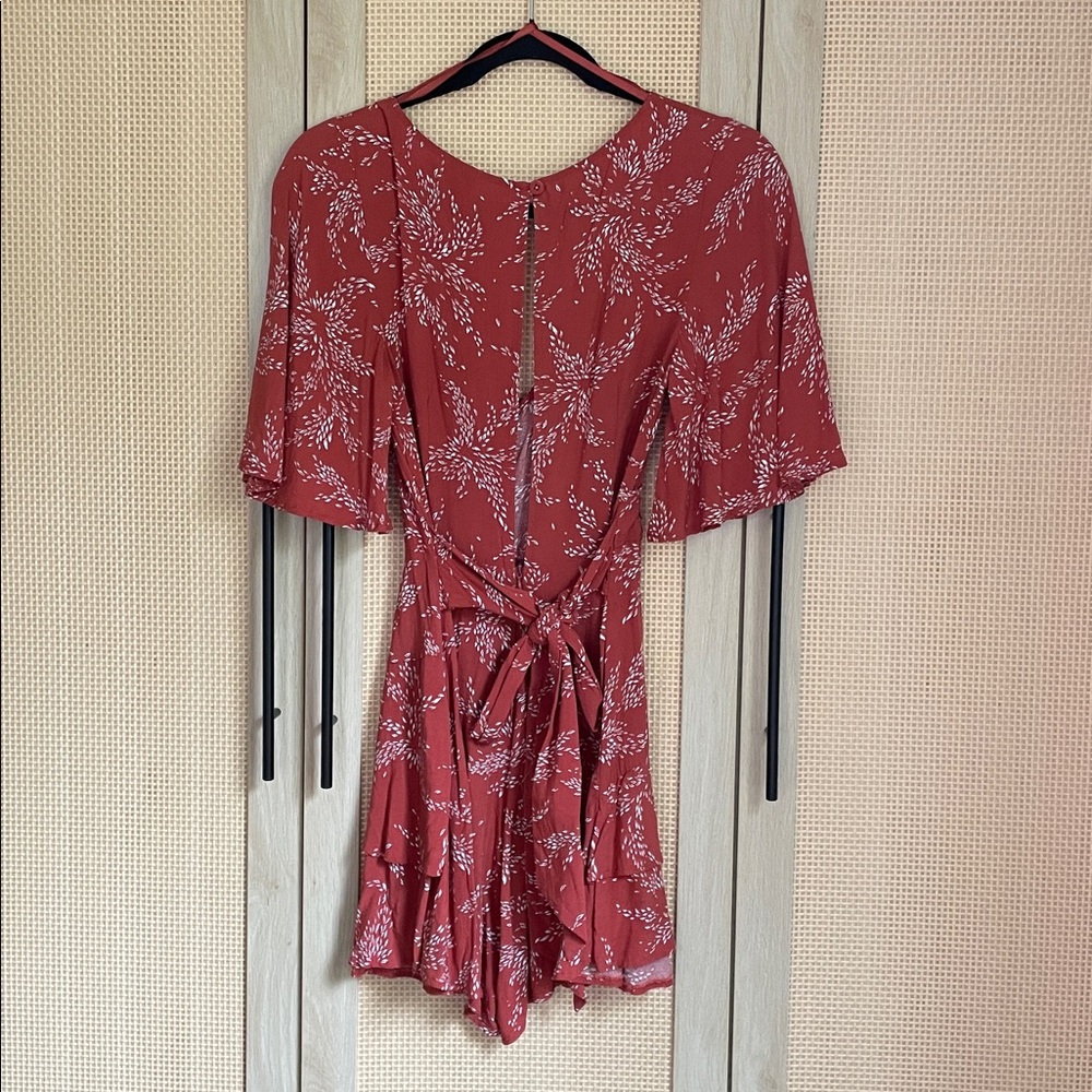 Red Clay Romper with Ruffle Hem - Picture 2 of 5